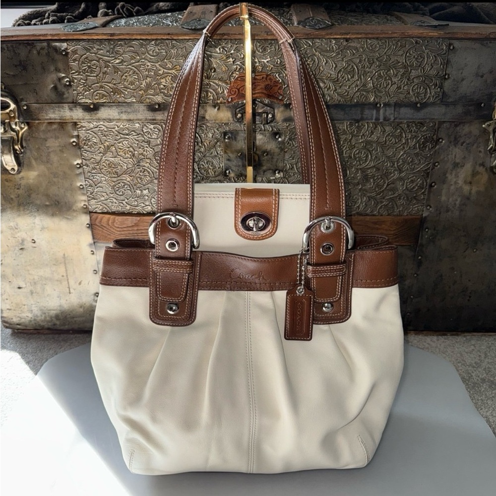 Coach Vintage Soho Pleated Shopper, F15045 in ivory w/brown straps & wallet